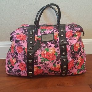 RARE Betsey Johnson Weekender Bag Skull Rose Print